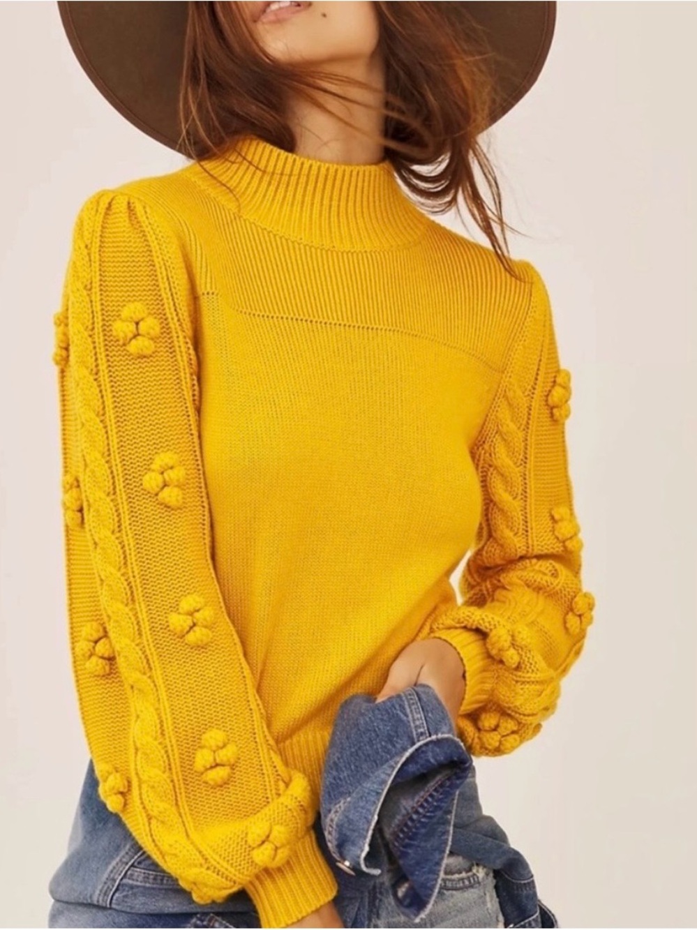 XXSP Maeve Anthropologie Kiara Bauble Sleeve Sweater Yellow